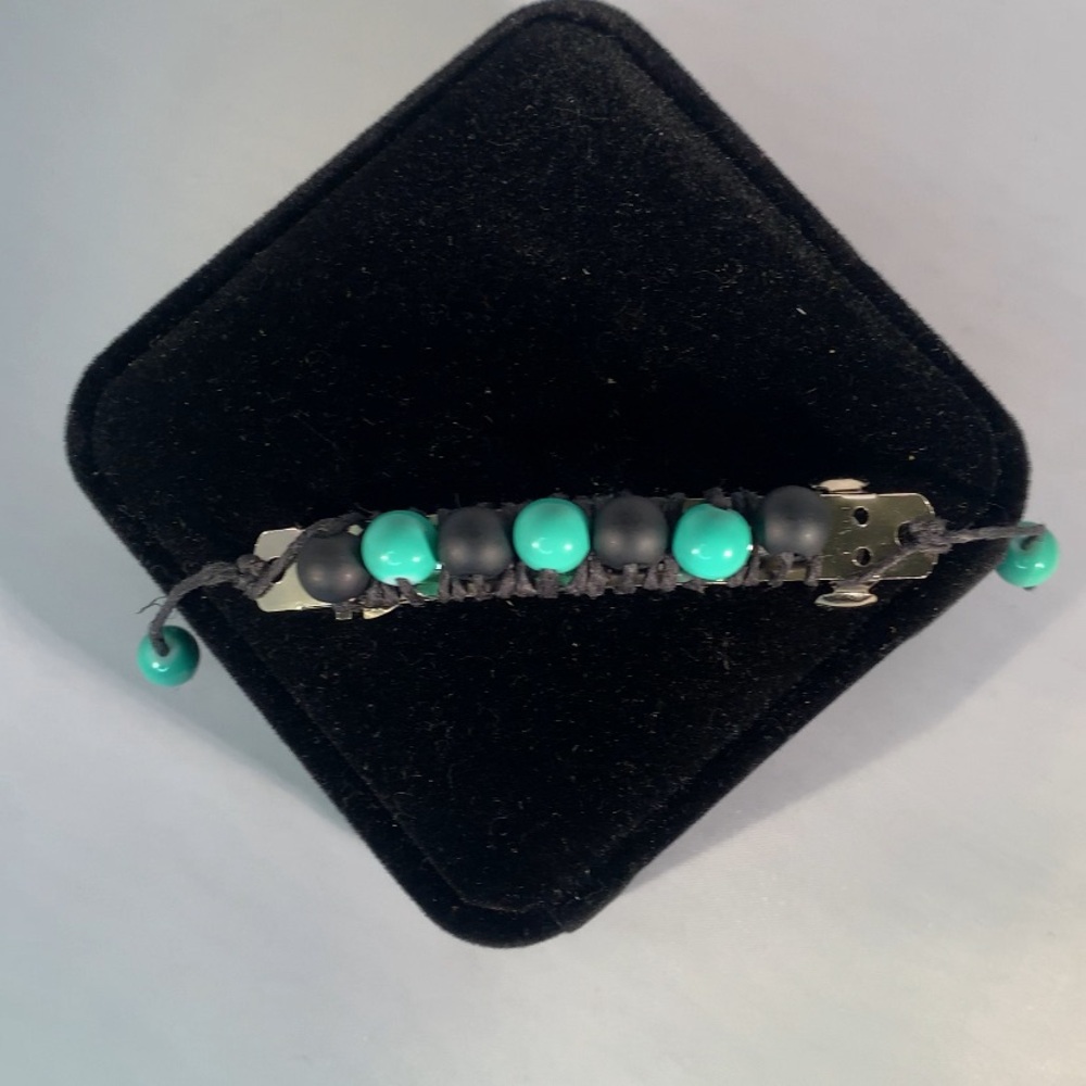 MIDNIGHT OASIS — Handmade Boho Turquoise & Black Glass Beaded Barrette Hair Clip